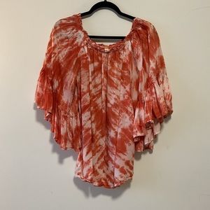 Etam Orange White Tie Dye Boho Peasant Top in One Size O/S